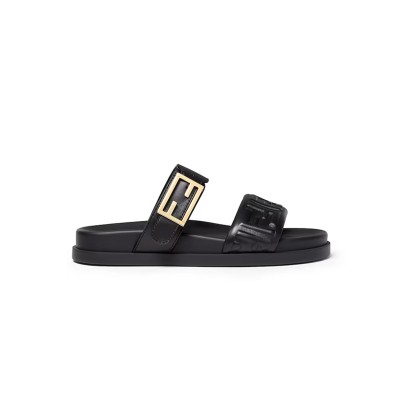 FENDI FEEL BLACK NAPPA LEATHER SLIDES 8X8710ABOHF0ABB